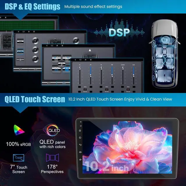 Alt view image 6 of 6 - 4GB RAM + 64GB ROM Android Car Radio for Dodge Ram 1500/2500/3500 2009-2012, for Jeep Wrangler JK 2007-2018, 10.2" Touchscreen with Wireless Carplay & Android Auto & Bluetooth
