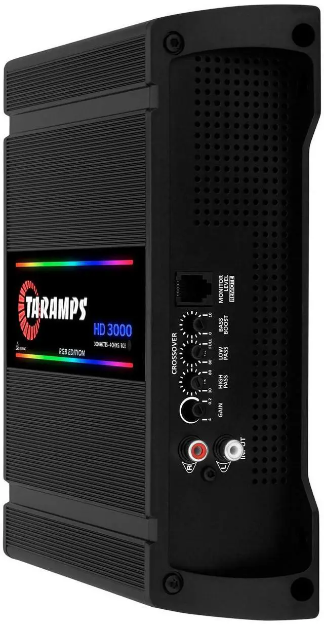Alt view image 6 of 6 - Taramps HD 3000 4 Ohms Black RGB 1 Channel Amplifier 3000 Watts RMS Digital, 108 RGB Effects, Crossover, Low/High Pass, Bass Boost, Car Audio System, Monoblock Full Range, LED Monitor Indicator, HD 3k