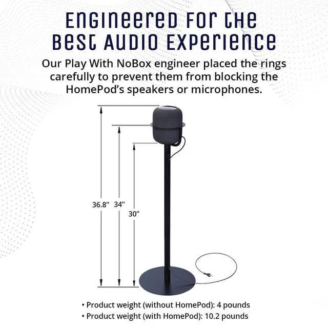 Alt view image 2 of 6 - Speaker Stand for Apple HomePod & HomePod 2, 37-Inch Floor Stand with Built-in Cable Management, Powder-Coated Steel, Sleek Modern Design, Secure Precision-Fit Ring