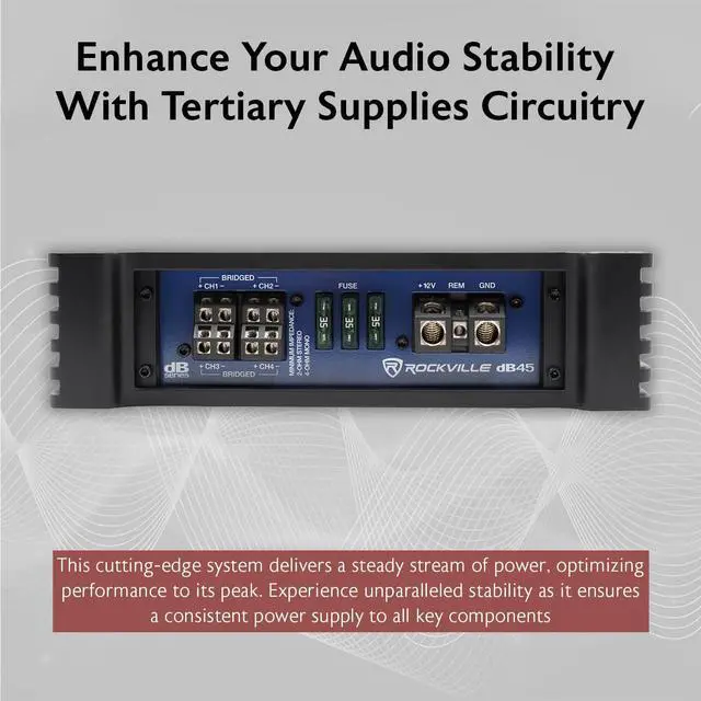 Alt view image 4 of 6 - dB45 3200W 4-Channel 2-Ohm Car Amplifier, High-Speed MOSFET, Adjustable Crossover, LED, Remote Sub Control, Perfect for Car Audio and Subs