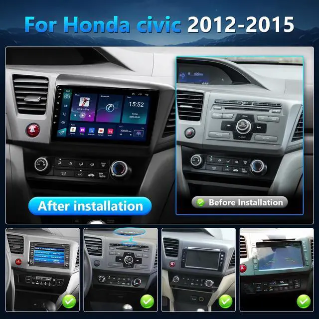 Alt view image 2 of 6 - Car Play Stereo for Honda Civic 2012 2013 2014 2015 Radio Apple CarPlay Android Auto | 9IN IPS Touchscreen for Honda Civic Head Unit GPS 5G WiFi FM RDS EQ DSP AUX BT SWC Backup Camera MIC