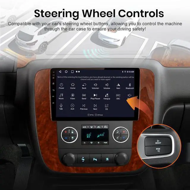 Alt view image 6 of 6 - Android 13 Car Radio for GMC Yukon Chevrolet Chevy Silverado Tahoe Suburban 2007 2008 2009 2010 2011 2012 2013 with Wireless Carplay Android Auto 9 inch Head Unit