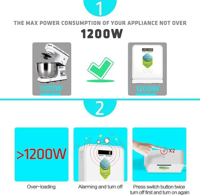 Alt view image 3 of 6 - 220V to 110V Step Down Voltage Converter 1200Watts Continuous Full Load Capacity
