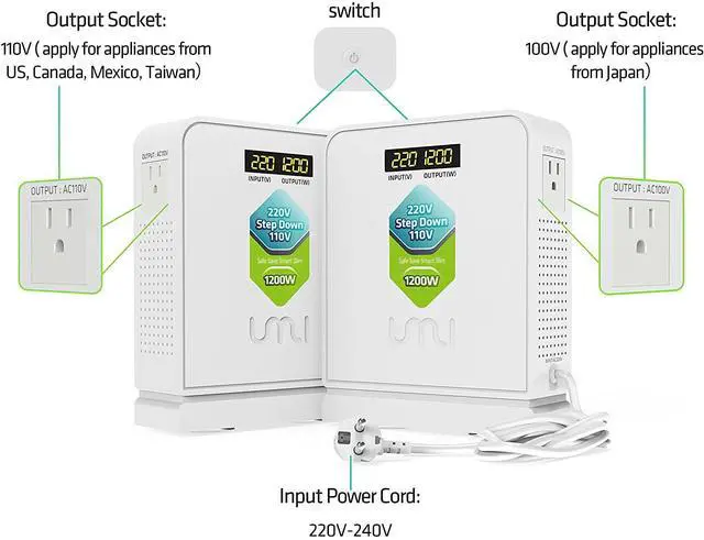 Alt view image 4 of 6 - 220V to 110V Step Down Voltage Converter 1200Watts Continuous Full Load Capacity