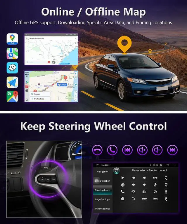 Alt view image 6 of 6 - Android 13 Car Stereo for Honda Civic 2006 to 2011 with factory navigation Support Apple CarPlay Android Auto, 10.1IN Touchscreen for Honda Civic 5G WiFi GPS FM RDS DSP EQ BT Mirrorlink Camera MIC
