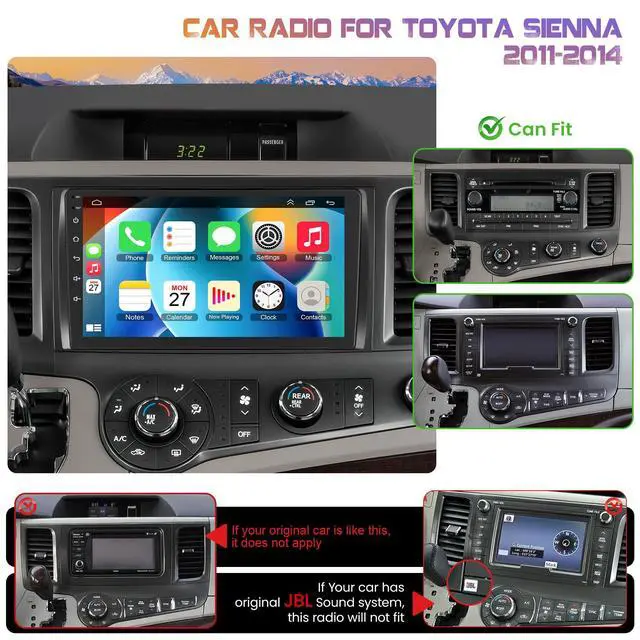 Alt view image 2 of 6 - Car Radio Stereo for Toyota Sienna 2011-2014 Without JBL Sound System, Support Wireless Carplay/Android Auto/Mirrorlink, 9 Inch QLED Touchscreen with Bluetooth,FM Radio,DSP