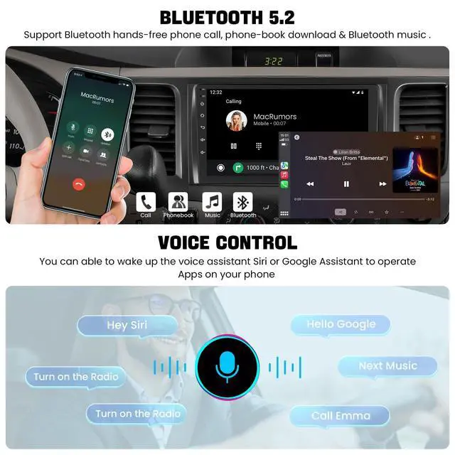 Alt view image 5 of 6 - Car Radio Stereo for Toyota Sienna 2011-2014 Without JBL Sound System, Support Wireless Carplay/Android Auto/Mirrorlink, 9 Inch QLED Touchscreen with Bluetooth,FM Radio,DSP