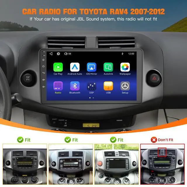 Alt view image 2 of 6 - Car Radio Stereo for Toyota RAV4 2007-2012 Without JBL Sound System, Support Wireless Carplay/Android Auto/Mirrorlink, 10 Inch QLED Touchscreen with Bluetooth,FM Radio