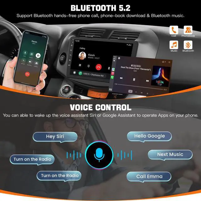 Alt view image 5 of 6 - Car Radio Stereo for Toyota RAV4 2007-2012 Without JBL Sound System, Support Wireless Carplay/Android Auto/Mirrorlink, 10 Inch QLED Touchscreen with Bluetooth,FM Radio