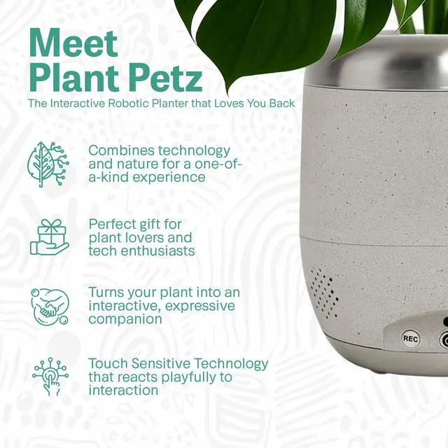 Alt view image 2 of 6 - PLANTPETZ Extra Large Robotic Planter Smart Planter Fits 6 Inch Pots | Bluetooth Speaker | Interactive Smart Plant Pot Turns A Real Plant Into a Touch/Motion Responsive Companion - Sand Beach Tan