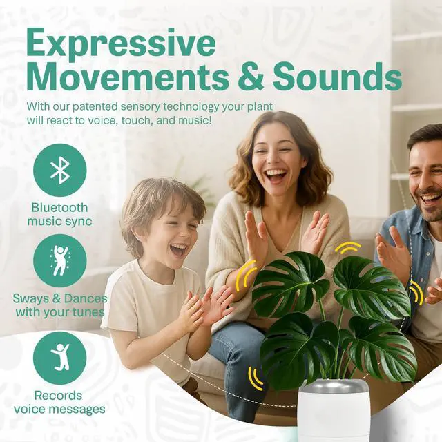 Alt view image 3 of 6 - PLANTPETZ Extra Large Robotic Planter Smart Planter Fits 6 Inch Pots | Bluetooth Speaker | Interactive Smart Plant Pot Turns A Real Plant Into a Touch/Motion Responsive Companion - Sand Beach Tan