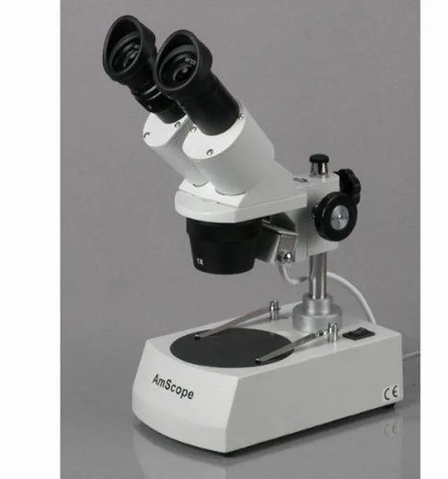 Alt view image 2 of 5 - SE305R-PZ Forward Binocular Stereo Microscope, WF10x and WF20x Eyepieces, 10X-60X Magnification, 1X and 3X Objectives, Upper and Lower Halogen Light Source, Pillar Stand, 120V, White
