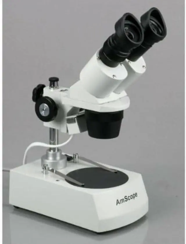 Alt view image 3 of 5 - SE305R-PZ Forward Binocular Stereo Microscope, WF10x and WF20x Eyepieces, 10X-60X Magnification, 1X and 3X Objectives, Upper and Lower Halogen Light Source, Pillar Stand, 120V, White