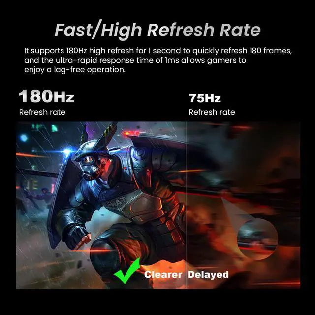 Alt view image 2 of 6 - 24.5 Inch 180Hz Gaming Monitor, FHD 1080P, Computer Screen, FreeSync, 1 x HDMI 2.1, 1 x Display Port 1.4, 1 x USB, IPS, Tilt Adjustable, PC Xbox PS5 Compatible, VESA 75, HDMI Cable Included