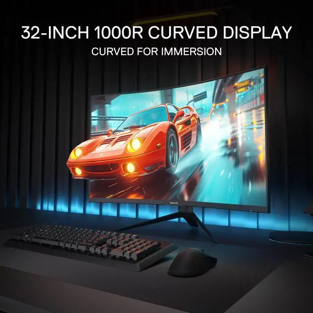 Alt view image 2 of 6 - GM32 32" Curve Gaming Monitor - QHD 2560x1440, 180Hz, 1.76ms, Support FreeSync & G-Sync, 1000R Curvature, Tilt Adjustable, DisplayPort HDMI, VESA Wall Mount, Fast VA Computer Monitor