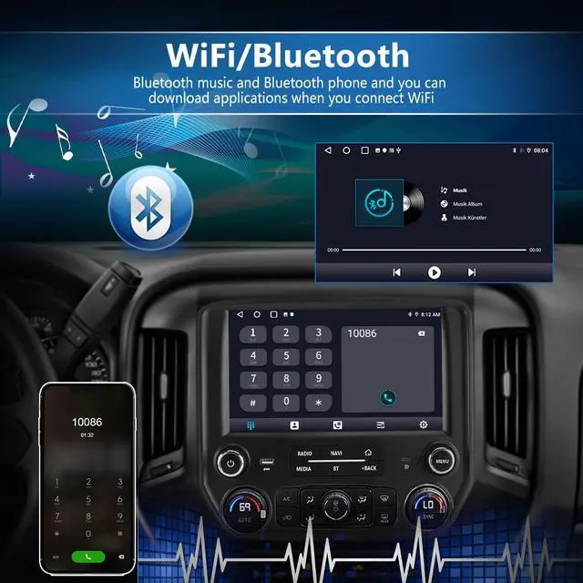 Alt view image 5 of 6 - 4+64G Car Radio Stereo for Chevy Silverado GMC Sierra 2014-2018 Android 13 Wireless CarPlay Android Auto Bluetooth GPS Navigation