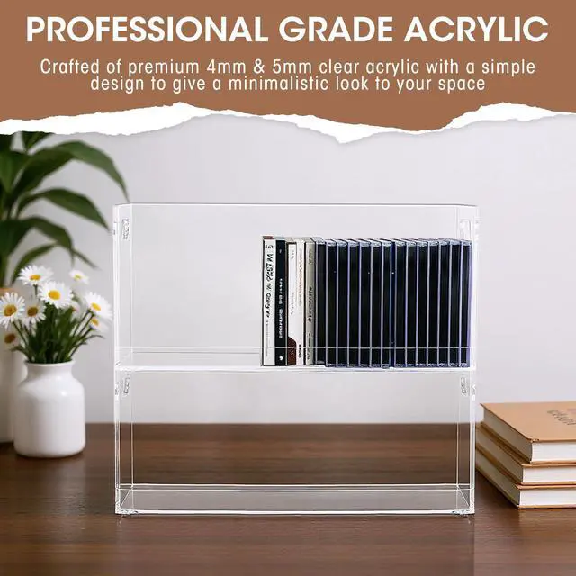 Alt view image 5 of 6 - 4 Pcs Acrylic Cd Storage Box, Clear Acrylic Stackable Cd Holder Racks with Cutout Carrying Handles, Organizer Shelf for Media, Movie Cases, Dvds Organizer