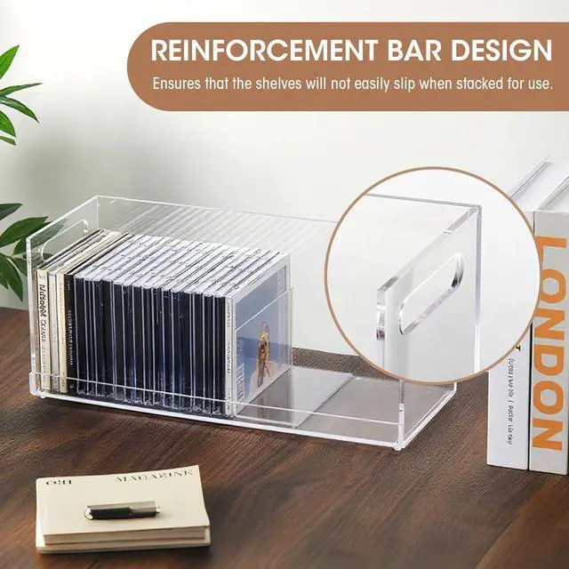 Alt view image 6 of 6 - 4 Pcs Acrylic Cd Storage Box, Clear Acrylic Stackable Cd Holder Racks with Cutout Carrying Handles, Organizer Shelf for Media, Movie Cases, Dvds Organizer