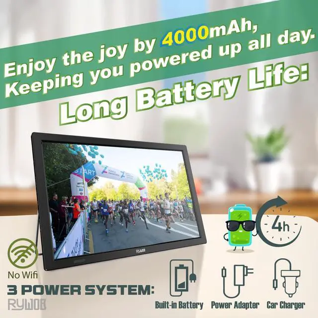 Alt view image 2 of 6 - 15.6" Portable Digital TV,4000mAh Rechargeable Battery for Power Outages,ATSC/HDMI/SD Card/USB/AV Input,12v Car Charger forEmergency,Camping,Car,Outdoor