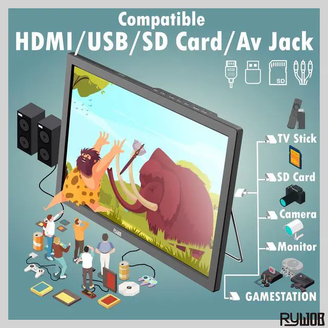 Alt view image 4 of 6 - 15.6" Portable Digital TV,4000mAh Rechargeable Battery for Power Outages,ATSC/HDMI/SD Card/USB/AV Input,12v Car Charger forEmergency,Camping,Car,Outdoor