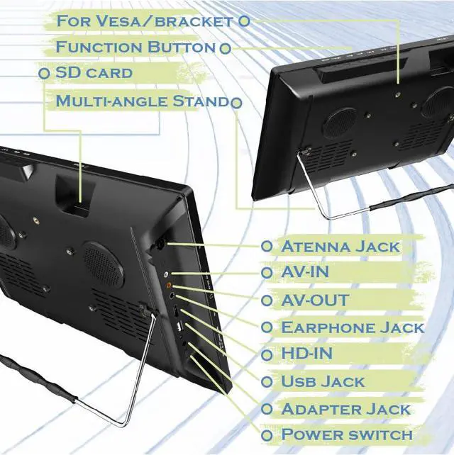Alt view image 6 of 6 - 15.6" Portable Digital TV,4000mAh Rechargeable Battery for Power Outages,ATSC/HDMI/SD Card/USB/AV Input,12v Car Charger forEmergency,Camping,Car,Outdoor