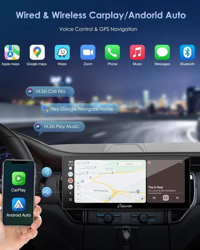 Alt view image 2 of 6 - Double Din Car Stereo with Wireless CarPlay Android Auto Car Radio 10.3" Detachable Floating Touchscreen Car Audio Receivers with Bluetooth EQ Subwoofer Backup Camera, Mirror Link,SWC, AM/FM