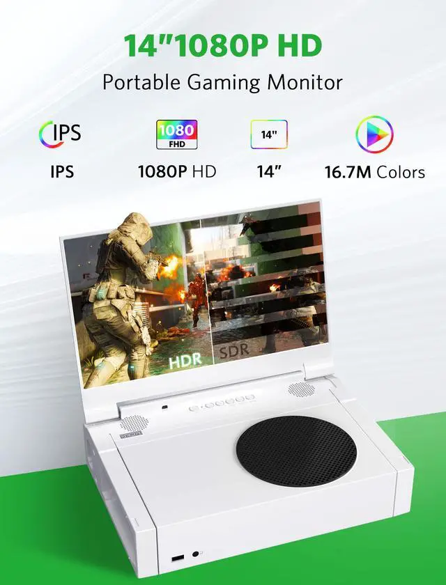 Alt view image 2 of 6 - 14" Portable Monitor for Xbox Series S (Not Included), 60Hz 1080P HD IPS Portable Gaming Monitor with Remote Control,Portable Monitor with HDR10,AMD FreeSync, 2X HDMI