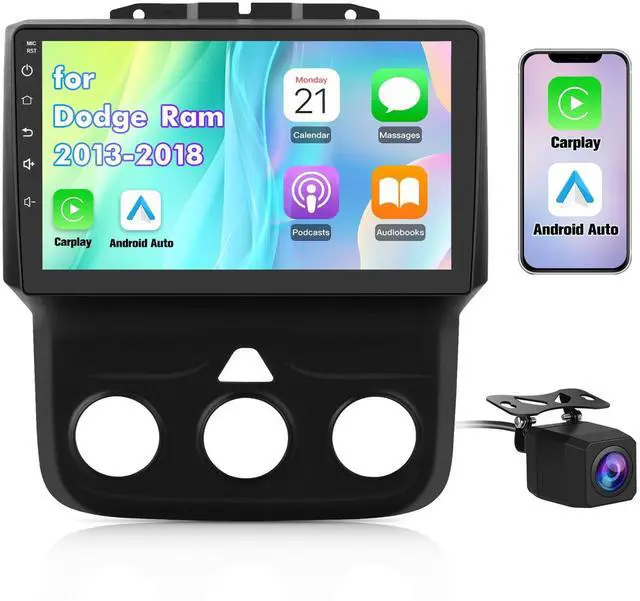 Main image of 8 Core Car Radio Stereo for Dodge RAM 1500 2500 3500 2013 2014 2015 2016 2017 2018 with Carplay Android Auto Bluetooth 4+64GB (Only fit Manual AC)