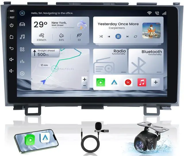 Main image of Car Stereo Radio for Honda CRV 2007-2011: 8 Core 4G+32G 9 Inch Touch Screen Head Unit Replacement with Wireless Carplay/Android Auto, Bluetooth GPS WiFi FM SWC Mirror Link Backup Camera