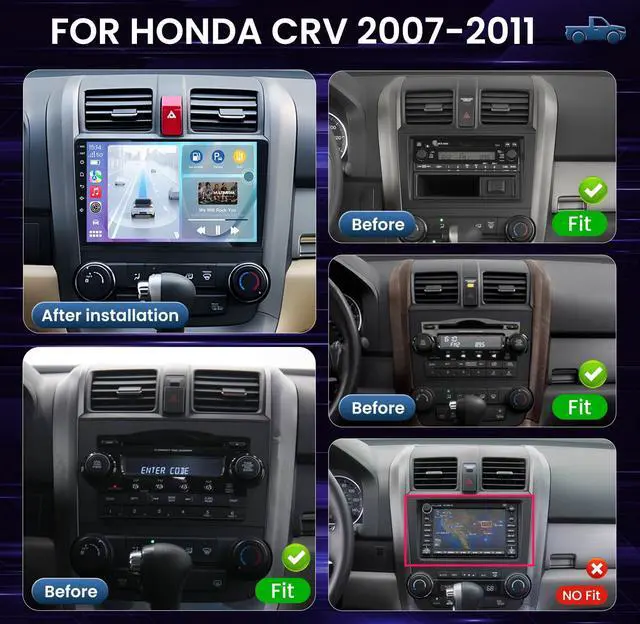 Alt view image 2 of 6 - Car Stereo Radio for Honda CRV 2007-2011: 8 Core 4G+32G 9 Inch Touch Screen Head Unit Replacement with Wireless Carplay/Android Auto, Bluetooth GPS WiFi FM SWC Mirror Link Backup Camera