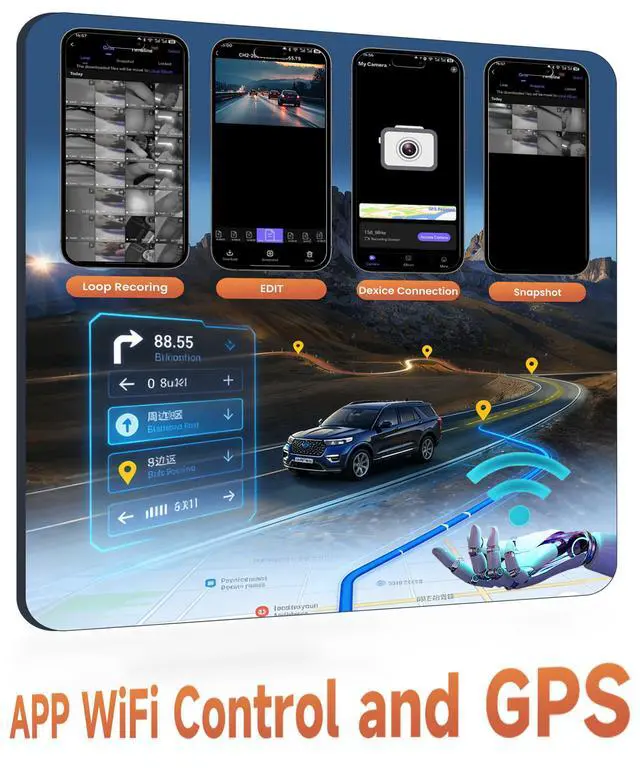 Alt view image 3 of 6 - 4K+4 Channel Dash Cam Front and Rear 360° View, Free 128GB Card Included, 5.8GHz WiFi Dash Camera for Cars, Built-in GPS, G-Sensor, 150°Wide Angle, 3" IPS Screen, 24H Parking Mode, Support 256GB Max