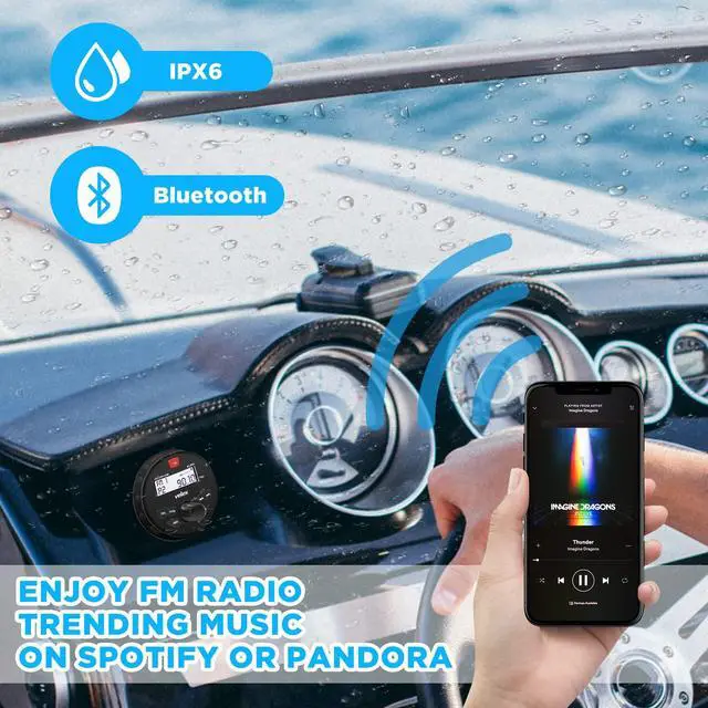 Alt view image 6 of 6 - Marine Audio System Stereo Speaker Package, Bluetooth, MP3 USB AM FM Marine Stereo - 2 x 6.5 Inch White Speakers, Antenna