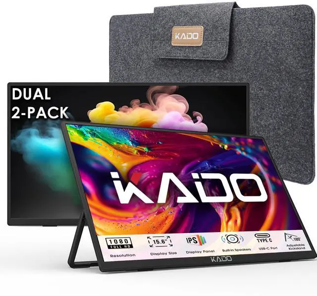Main image of Dual Portable 2-Pack 15.6'' FHD 1080p Ultra-Slim Laptop Monitor | 1920x1080 IPS Display with Built-in Speakers, 180° Kickstand Stacked Desktop Setup Office Gaming Daytrading Multi-tasking