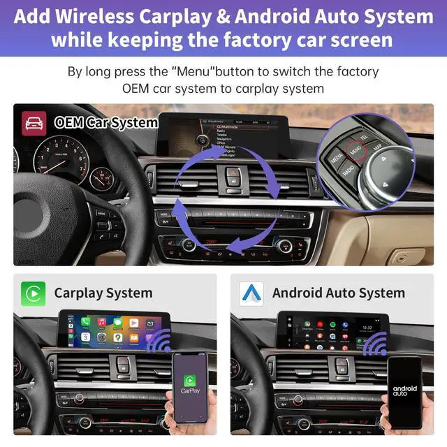 Alt view image 3 of 6 - Wireless CarPlay Interface Decoder for BMW 1/2/3/4 Series NBT | For F20/F21/F22/F23/F30/F31/F32/F33 (2011-2015) with NBT System, Support Wireless Carplay, Android Auto, MirrorLink