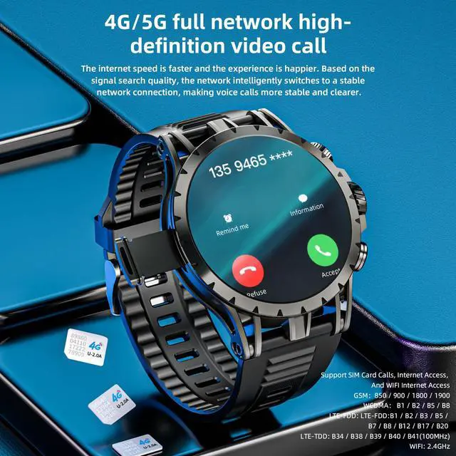 Alt view image 3 of 6 - 4G SIM Card Smart Watch, 1.508'' AMOLED Screen 3GB+32GB Android 8.1 Smartwatch for Men Women, Fitness Activity Tracker Watch with Rotating Camera WiFi GPS