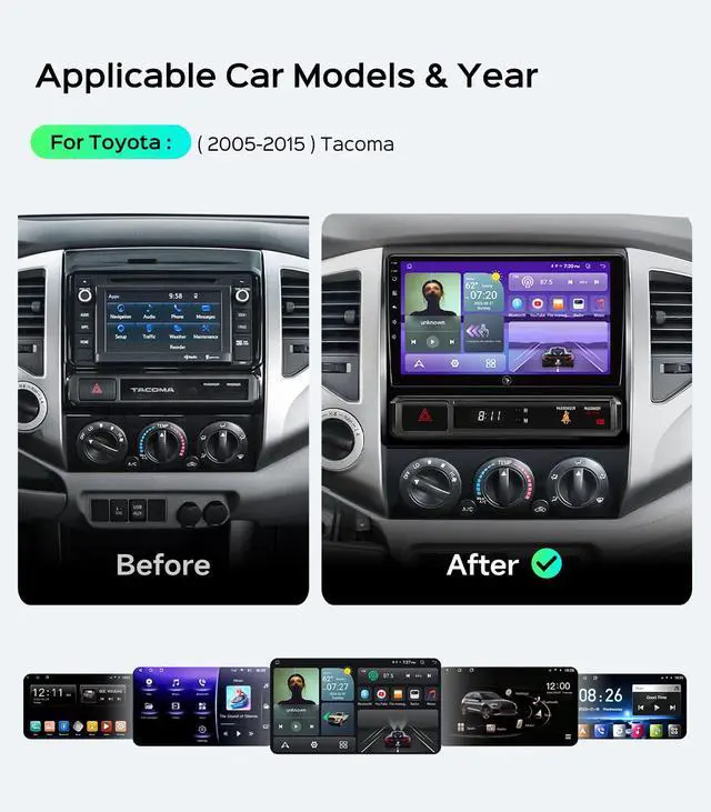 Alt view image 2 of 6 - 5GHz Wi-Fi6 Car Radio Stereo for Toyota Tacoma 2005-2015, 4+64G Touchscreen Head Unit Bluetooth 5.4 with Android 13/CarPlay/Android Auto/GPS Navigation/FM/RDS Radio/HD Backup Camera (Inches, 9)