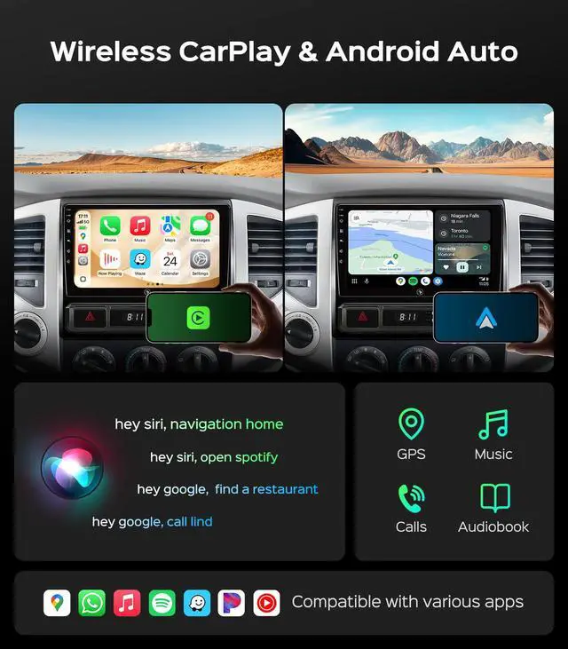 Alt view image 3 of 6 - 5GHz Wi-Fi6 Car Radio Stereo for Toyota Tacoma 2005-2015, 4+64G Touchscreen Head Unit Bluetooth 5.4 with Android 13/CarPlay/Android Auto/GPS Navigation/FM/RDS Radio/HD Backup Camera (Inches, 9)