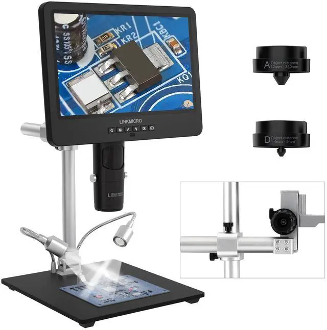 Main image of LM249MS 3 Lens 10.1" HDMI Digital Microscope 2000X Soldering Microscope Camera for Electronic Repair, 13" Boom Arm Stand, UHD 2160P Video Coin Microscope Full View Coins, 32GB, Windows