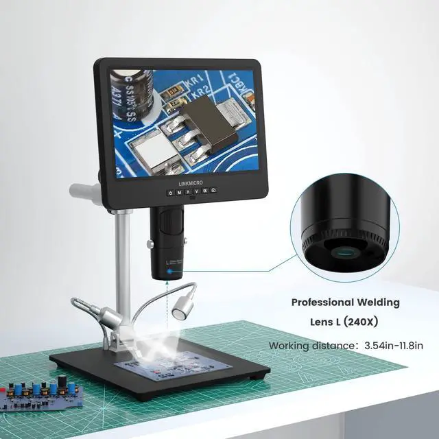 Alt view image 4 of 6 - LM249MS 3 Lens 10.1" HDMI Digital Microscope 2000X Soldering Microscope Camera for Electronic Repair, 13" Boom Arm Stand, UHD 2160P Video Coin Microscope Full View Coins, 32GB, Windows