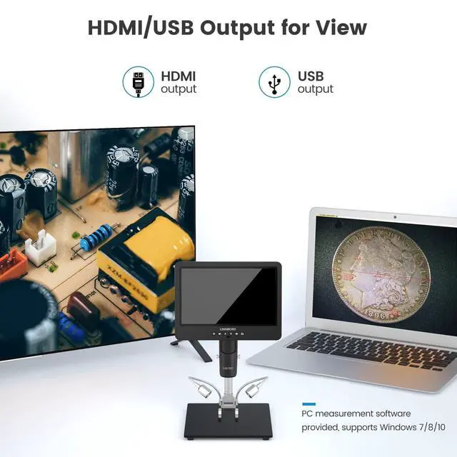 Alt view image 5 of 6 - LM249MS 3 Lens 10.1" HDMI Digital Microscope 2000X Soldering Microscope Camera for Electronic Repair, 13" Boom Arm Stand, UHD 2160P Video Coin Microscope Full View Coins, 32GB, Windows