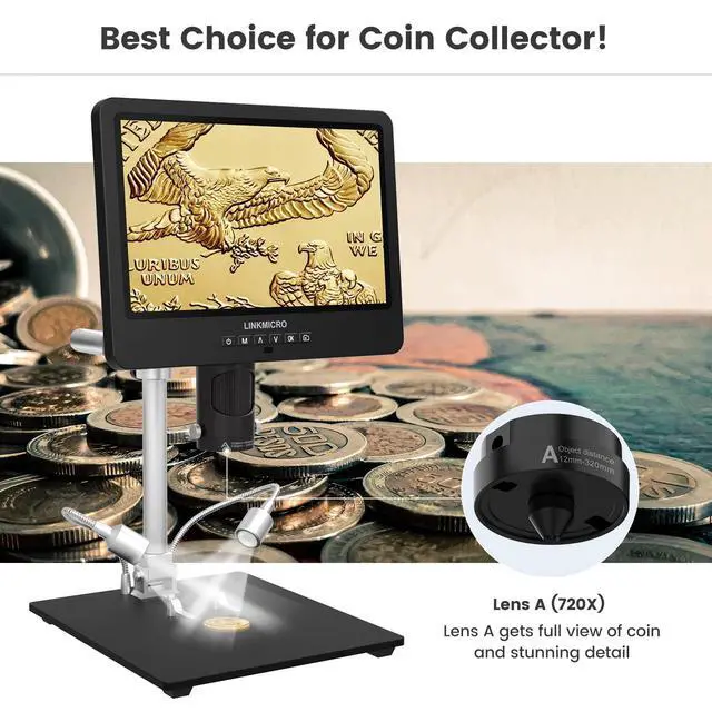 Alt view image 6 of 6 - LM249MS 3 Lens 10.1" HDMI Digital Microscope 2000X Soldering Microscope Camera for Electronic Repair, 13" Boom Arm Stand, UHD 2160P Video Coin Microscope Full View Coins, 32GB, Windows