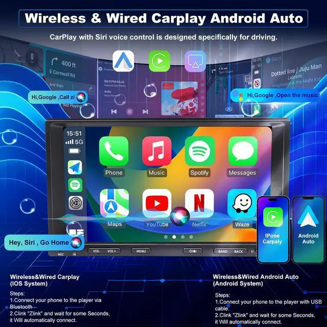 Alt view image 3 of 6 - 5GWifi Upgrade Car Radio for Toyota Tacoma 1995-2004, 4Runner 1992-2002, Camry 1985-2001, Tundra 2001-2002, Sienna T100 Corolla 7Inch Touch Screen Stereo, CarPlay Android Auto Bluetooth GPS FM Camera