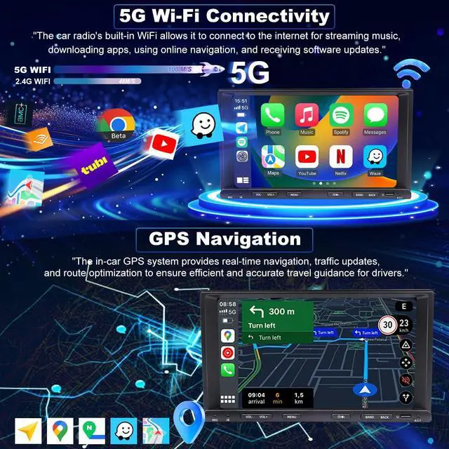 Alt view image 4 of 6 - 5GWifi Upgrade Car Radio for Toyota Tacoma 1995-2004, 4Runner 1992-2002, Camry 1985-2001, Tundra 2001-2002, Sienna T100 Corolla 7Inch Touch Screen Stereo, CarPlay Android Auto Bluetooth GPS FM Camera