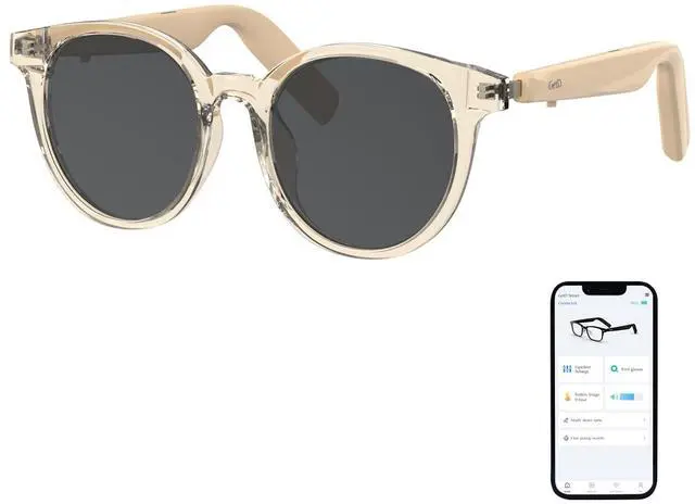 Main image of Smart Glasses - Translucent Beige Frames, 100% UV & Glare Protection. Bluetooth AI Music Glasses for Men & Women with Polarized Lenses, AI Translator, 11H Battery Life, for Travel & Daily