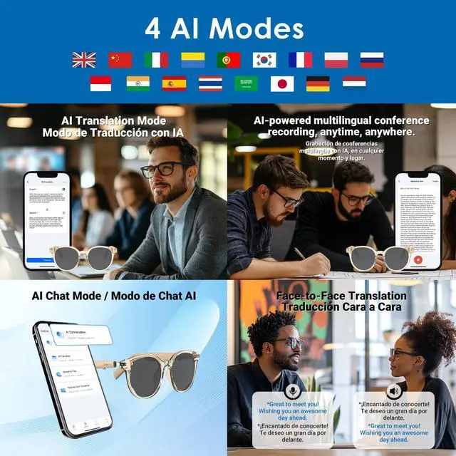 Alt view image 3 of 6 - Smart Glasses - Translucent Beige Frames, 100% UV & Glare Protection. Bluetooth AI Music Glasses for Men & Women with Polarized Lenses, AI Translator, 11H Battery Life, for Travel & Daily