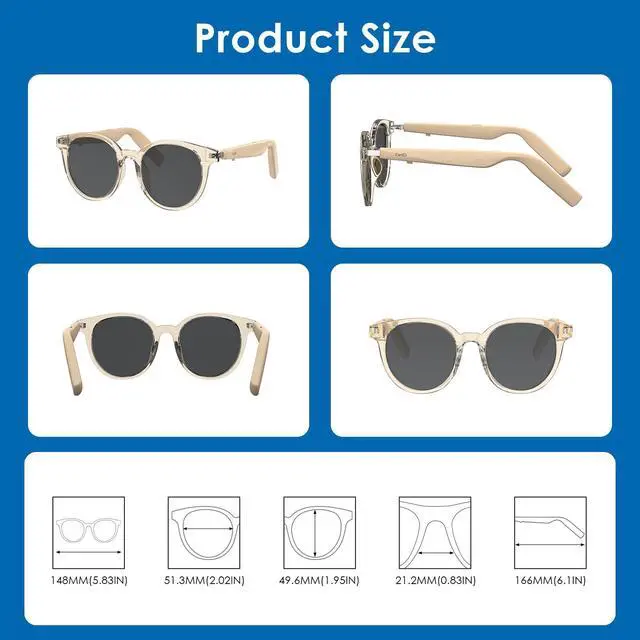 Alt view image 6 of 6 - Smart Glasses - Translucent Beige Frames, 100% UV & Glare Protection. Bluetooth AI Music Glasses for Men & Women with Polarized Lenses, AI Translator, 11H Battery Life, for Travel & Daily