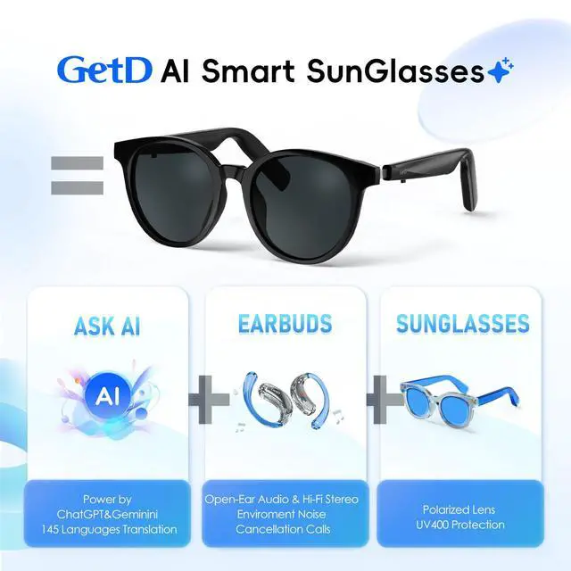 Alt view image 2 of 6 - AI Smart Glasses for Men and Women, Low Bridge Fit, 74-Language Real-Time Translator Powered by ChatGPT - Bluetooth 5.4 with 11H Playtime, Polarized Sunglasses for Travel, Driving, Daily Use