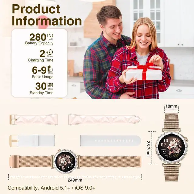 Alt view image 3 of 6 - Smart Watches for Women (Answer/Make Calls),1.19" AMOLED Slim Smartwatch with Heart Rate/Sleep Monitor,120+ Sport Modes Fitness Tracker with Bluetooth for iOS/Android Rose Gold