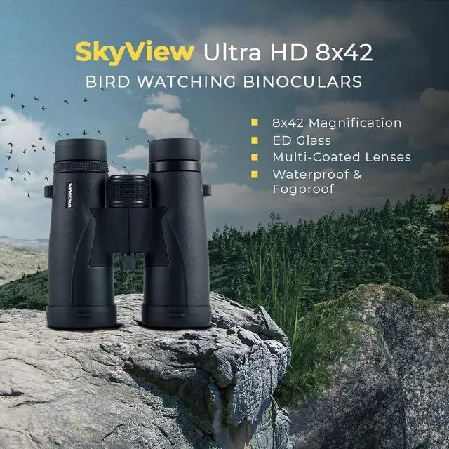 Alt view image 3 of 6 - Optics Skyview Ultra HD - 8X42 Binoculars for Bird Watching for Adults with ED Glass. Waterproof, Wide Field of View, Close Focus. Experience Better and Brighter Bird Watching in Ultra HD