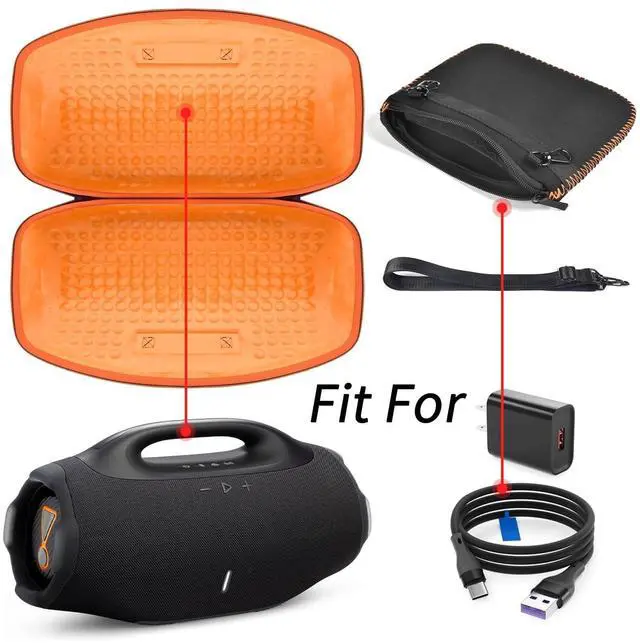 Alt view image 2 of 6 - Hard Travel Case for JBL Boombox 4 Powerful Portable Waterproof Speaker, Bluetooth Speaker Storage Organizer with Shoulder Strap and Small Pocket for USB Charger Cables- Orange Inside